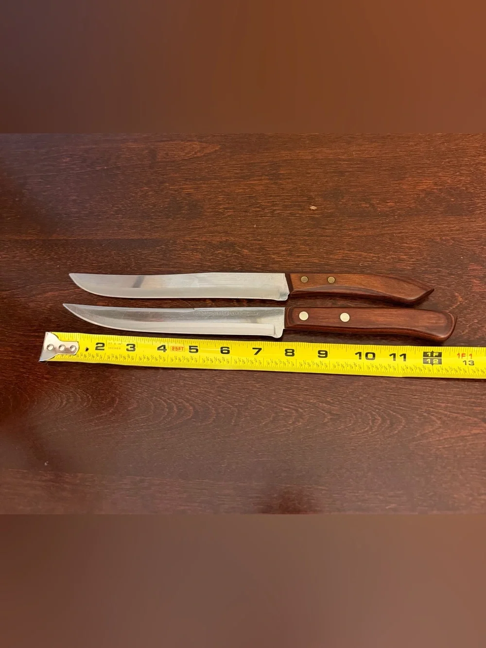 Vtg Ekco Flint Arrowhead Vanadium + Stainless Steel Slicing Knives Set Of 2 USA